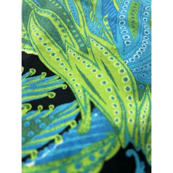 Jones New York Signature Womens Dress Sz 8 Blue Green Stretch Leaf Print Ruffle - Picture 4 of 7
